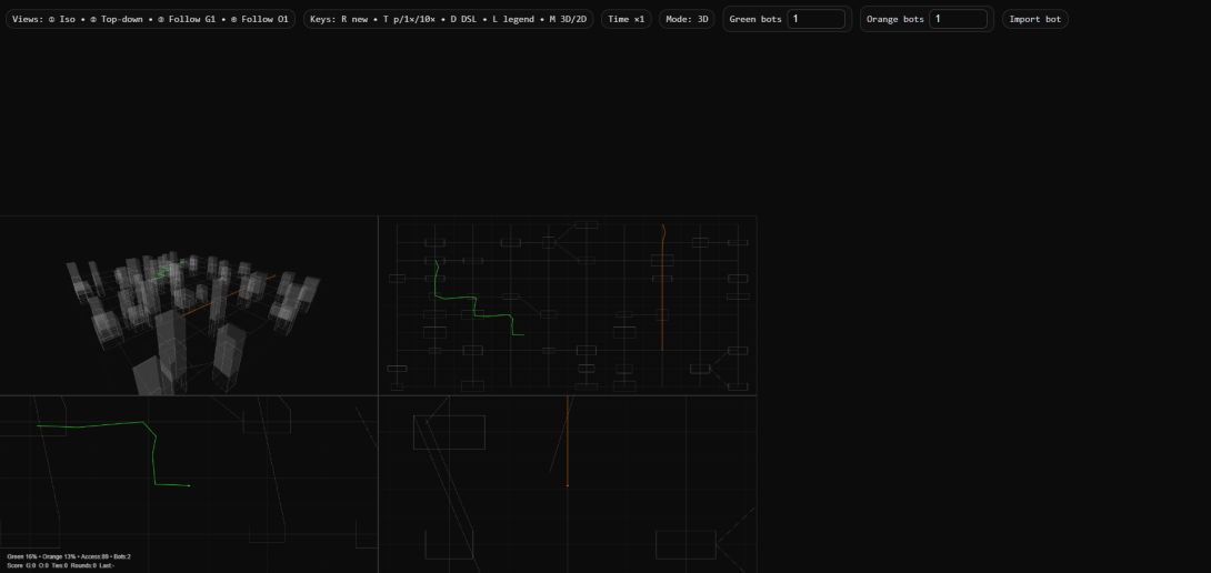 View Wireframe City Bots page. The interactive simulation is not screen reader accessible. A description is available below.