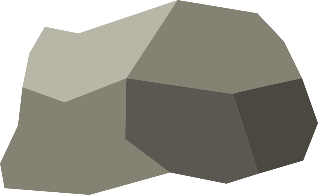 A wide rock with a rounded right side and jagged left side.