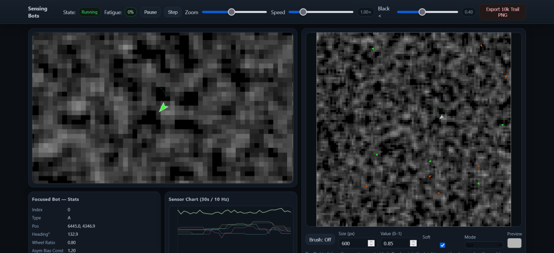 Sensing Bots page. The interactive simulation is not screen reader accessible. A description is available below.
