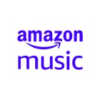 Square icon with purple text reading Amazon Music on a white background. 