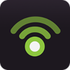 Square icon of two curved green lines emanating from a green circle on black background